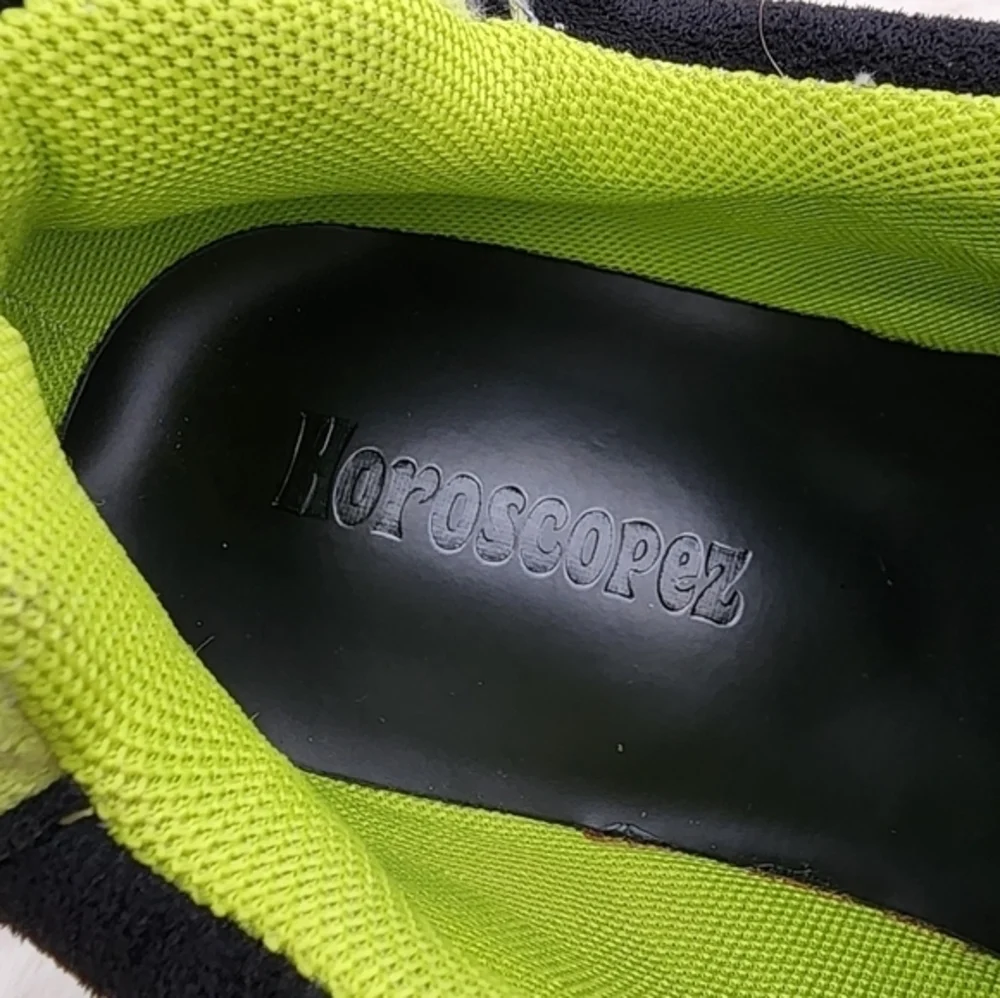 Y2K horoscope 90s HUGE neon chunky platform heel in pink green and black, velvet